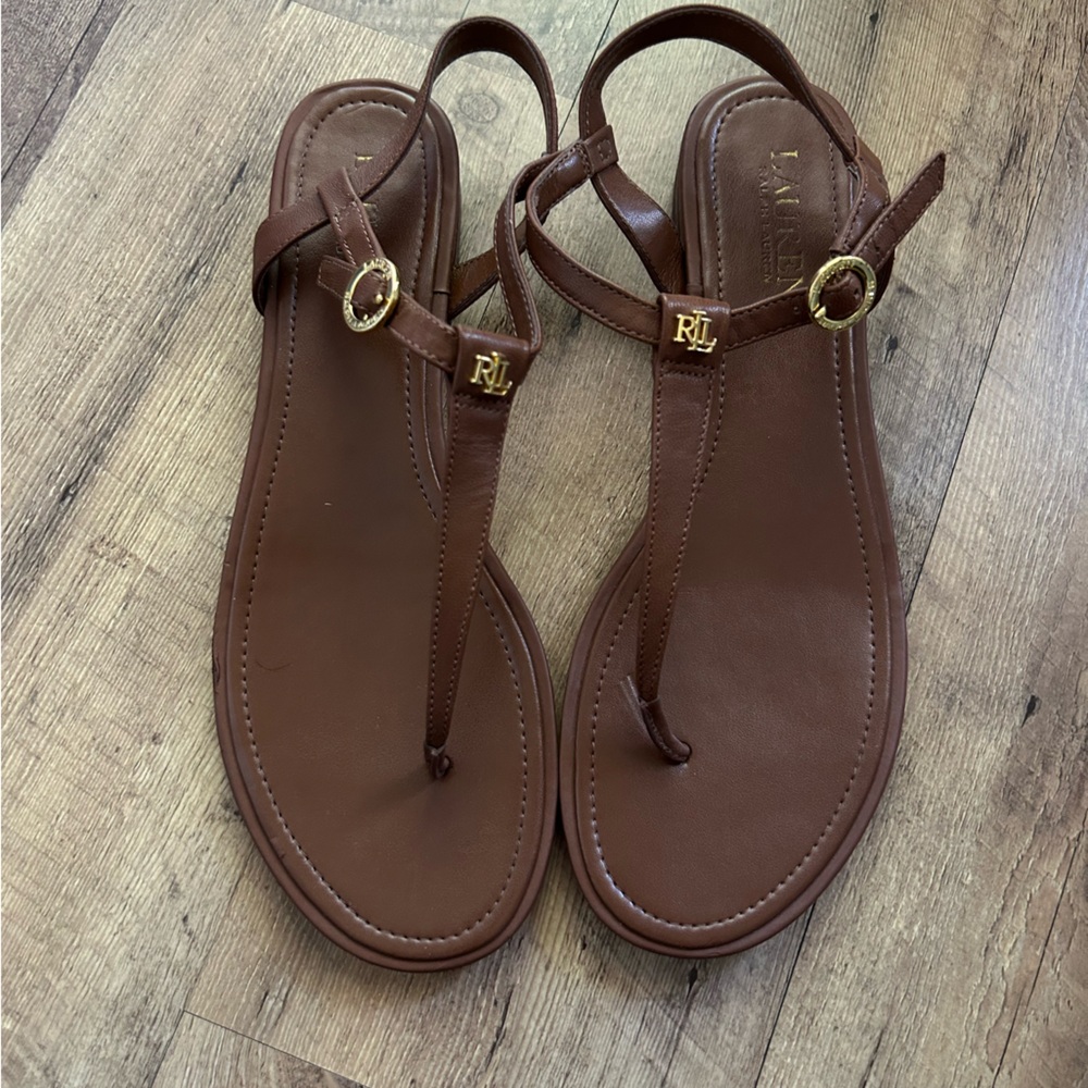 Ralph Lauren Brown Leather Sandals with Gold Accents